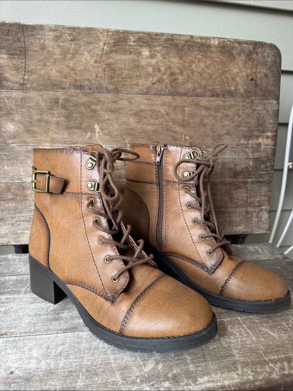 Women’s Brown Lace-Up Ankle Boots with Buckle Detail - 9M